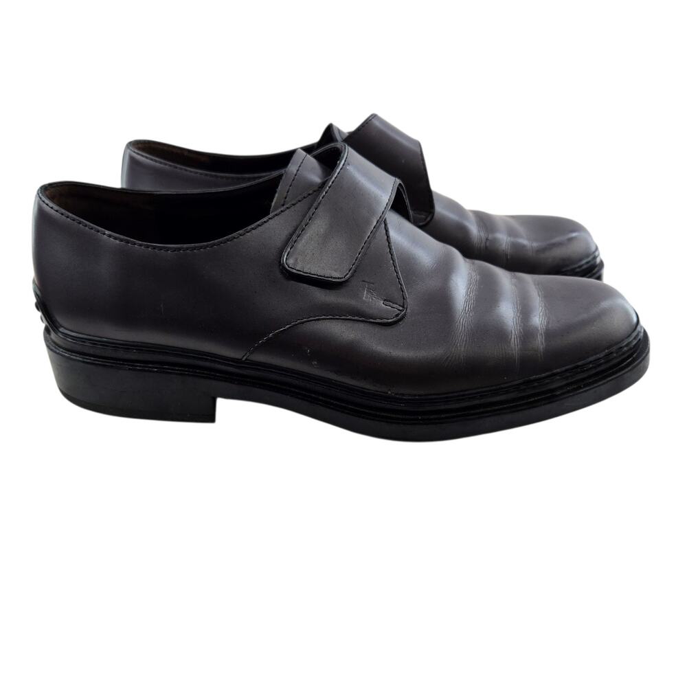 Tod's Shoes Womens 39 9 Single Monk Strap‎ Dark Metallic Pewter Leather Luxury